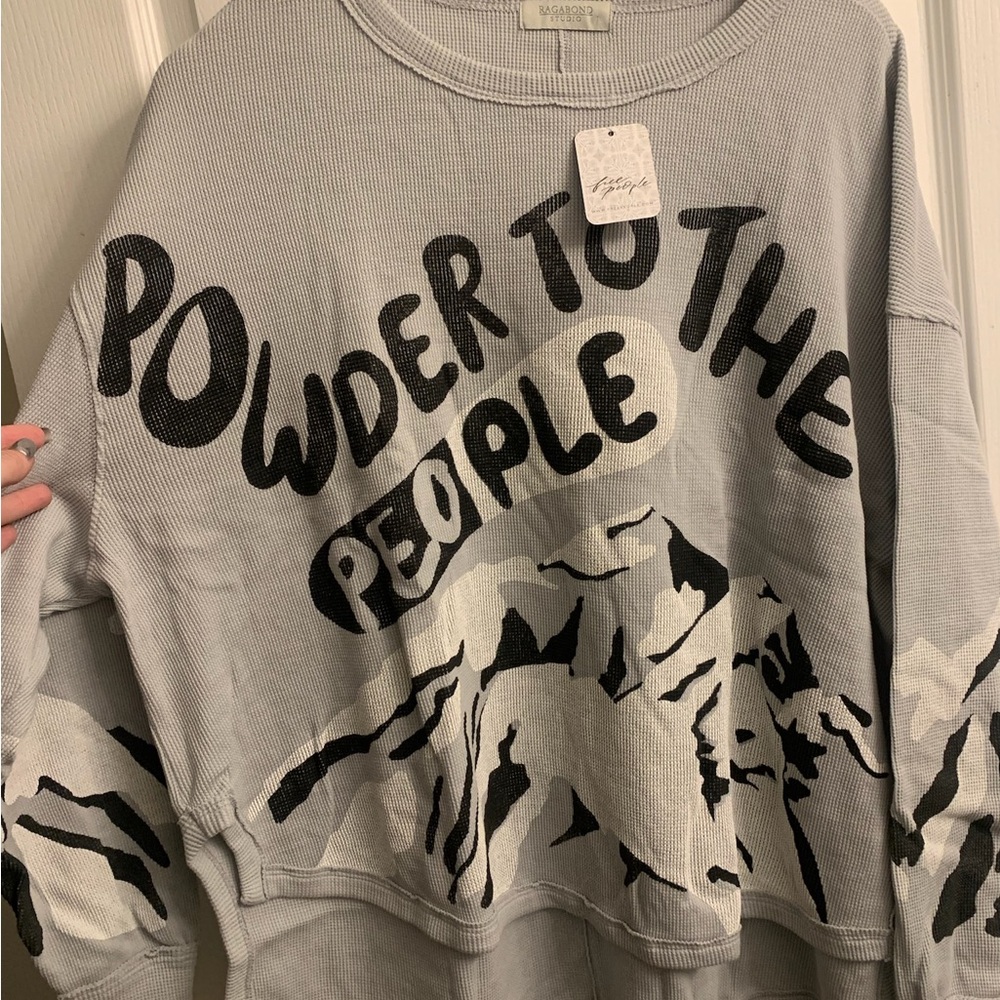 Ragabond Free People Gray Powder to the People Waffle Thermal Long Sleeve Tee - Picture 4 of 6